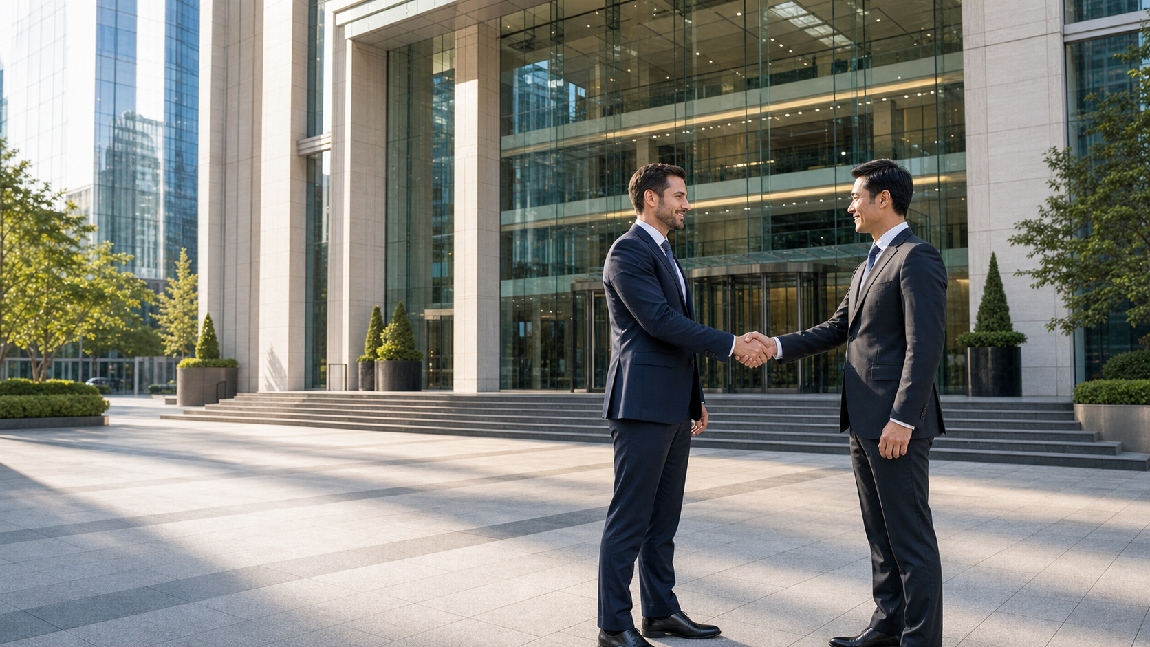 Business partners shaking hands in a calm office setting