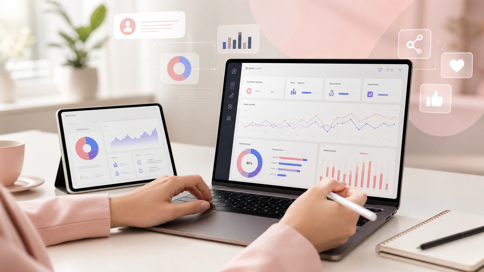 Website analytics dashboard on a modern workspace