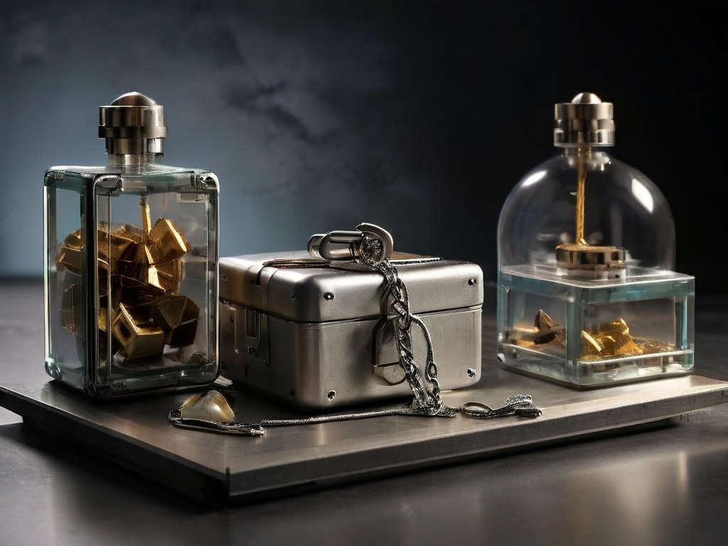 Metal storage case linked by chain to small blocks representing file locations, digital organization metaphor.