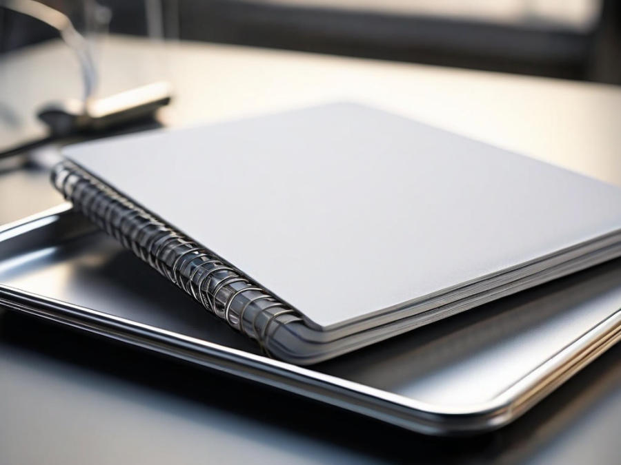 Clean blank divider cards arranged in a compact storage tray on a brushed metal surface, with angled morning light and shallow...